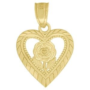 10kt 10k Yellow Gold Womens Flower Heart Charm Pendant